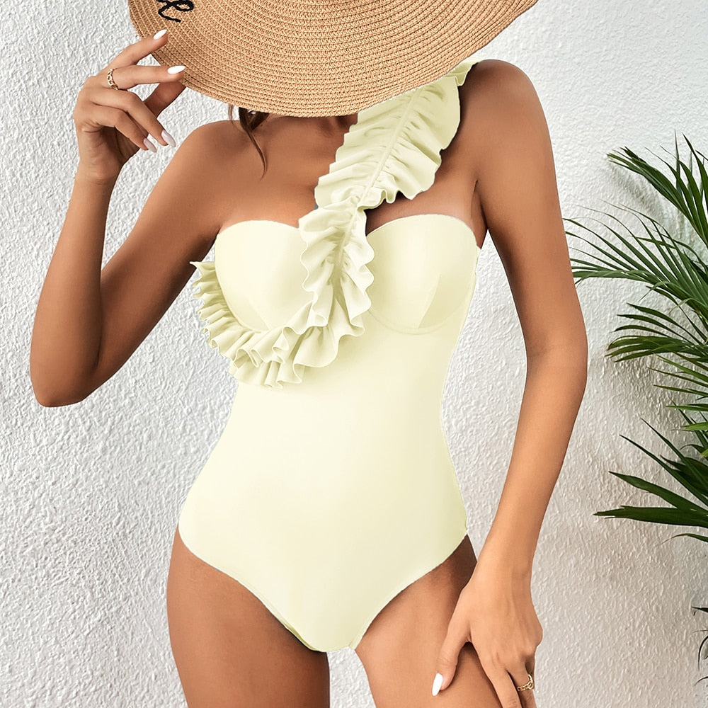 Women's Polyester Sweetheart Neck Bathing One Piece Swimwear