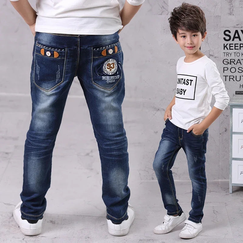 Kid's Cotton Mid Elastic Waist Closure Casual Wear Denim Pants