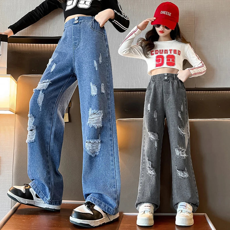 Kid's Girl Cotton Mid Waist Elastic Closure Casual Wear Trousers