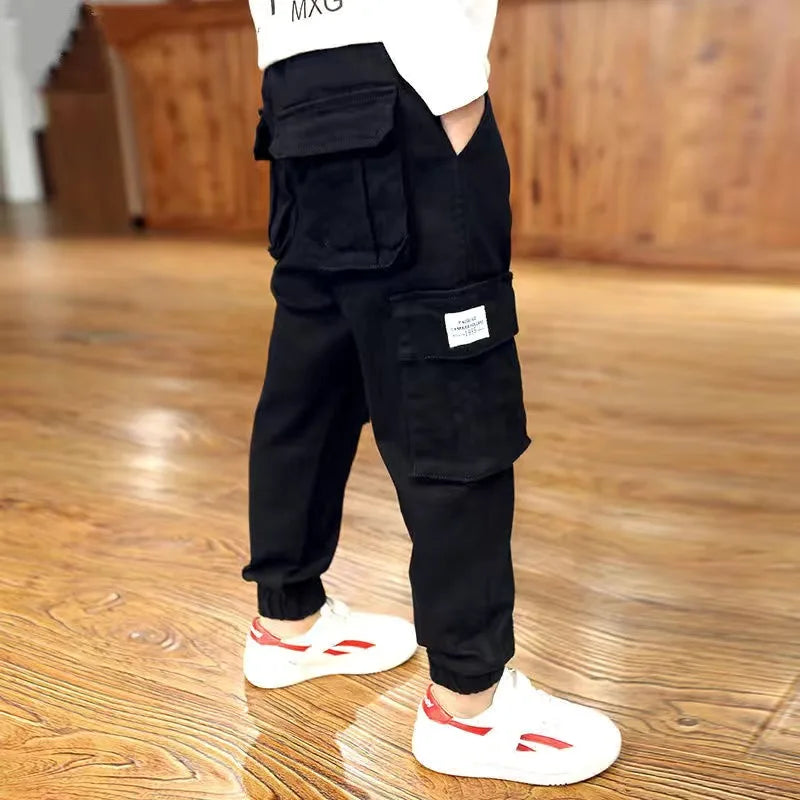 Kid's Boy Cotton Mid Waist Elastic Closure Casual Wear Trousers