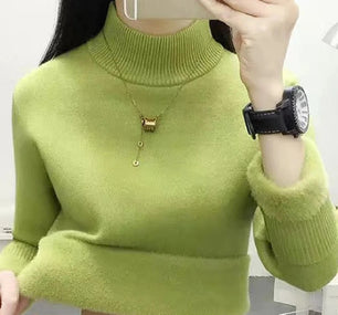 Women's Acrylic High-Neck Long Sleeve Pullover Casual Sweater