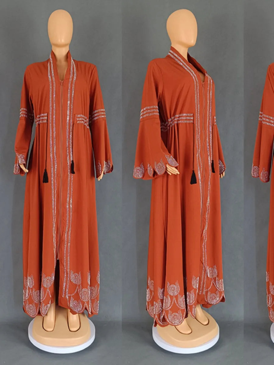 Women's Arabian Polyester Full Sleeves Embroidery Pattern Dress