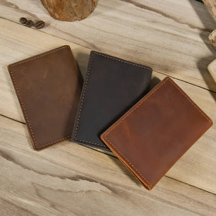 Men's Genuine Leather Solid Pattern Card Holder Trendy Wallets