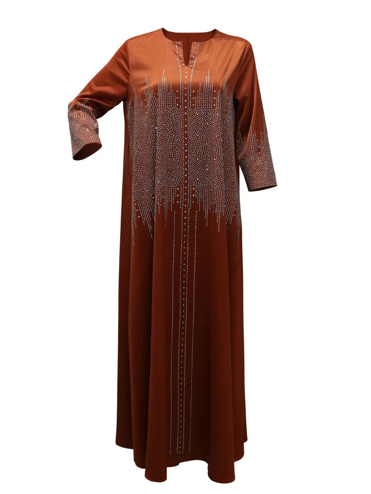 Women's Arabian Polyester Full Sleeves Rhinestone Casual Dress