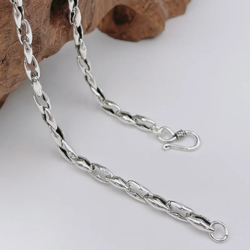 Men's 925 Sterling Silver Link Chain Geometric Pattern Necklace