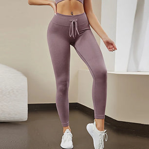 Women's Nylon High Waist Drawstring Closure Workout Leggings