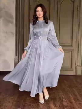 Women's Arabian Polyester Full Sleeves Pleated Pattern Dress