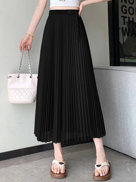 Women's Polyester Elastic High Waist Pleated Pattern Casual Skirts