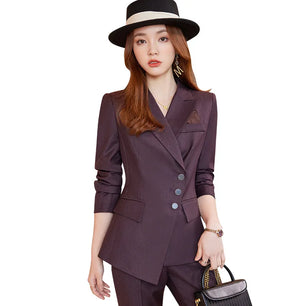 Women's Notched Collar Long Sleeve Single Breasted Blazer Set