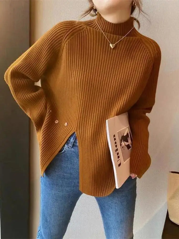 Women's Polyester Turtleneck Full Sleeves Solid Pattern Sweater