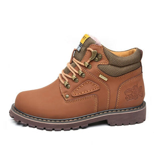 Men's Split Leather Round Toe Lace-up Waterproof Winter Shoes