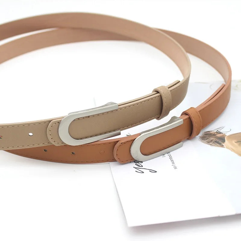 Women's PU Leather Adjustable Strap Buckle Closure Solid Belts