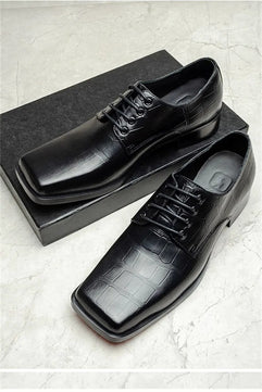 Men's Genuine Leather Square Toe Lace-up Closure Formal Shoes