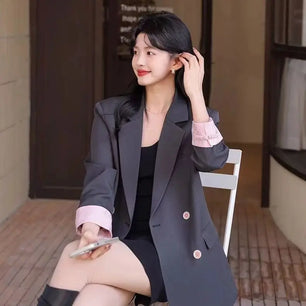 Women's Cotton Notched Long Sleeves Single Breasted Blazer