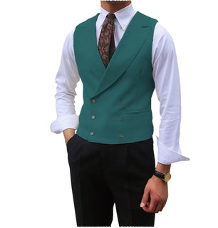 Men's Cotton V-Neck Sleeveless Double Breasted Slim Formal Vests