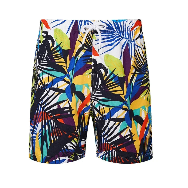 Men's Polyester Drawstring Closure Printed Pattern Swimwear Shorts