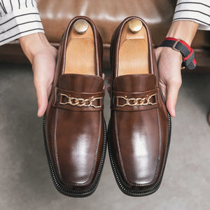 Men's Split Leather Square Toe Slip-On Closure Wedding Shoes