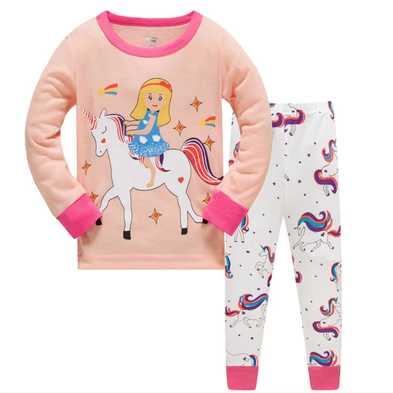 Kid's Girl Spandex O-Neck Long Sleeve Trendy Sleepwear Pajama Set