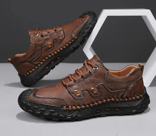 Men's Genuine Leather Round Toe Lace-Up Casual Breathable Shoes