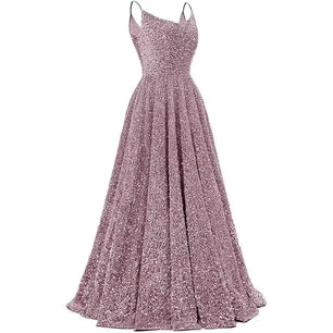 Women's Polyester V-Neck Sleeveless Sequined Wedding Maxi Dress