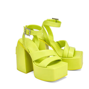 Women's PU Square Toe Buckle Strap Closure High Heel Party Sandals