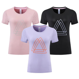 Women's O-Neck Nylon Short Sleeves Yoga Fitness Sport Tops