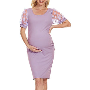 Women's Polyester O-Neck Short Sleeves Floral Maternity Dress