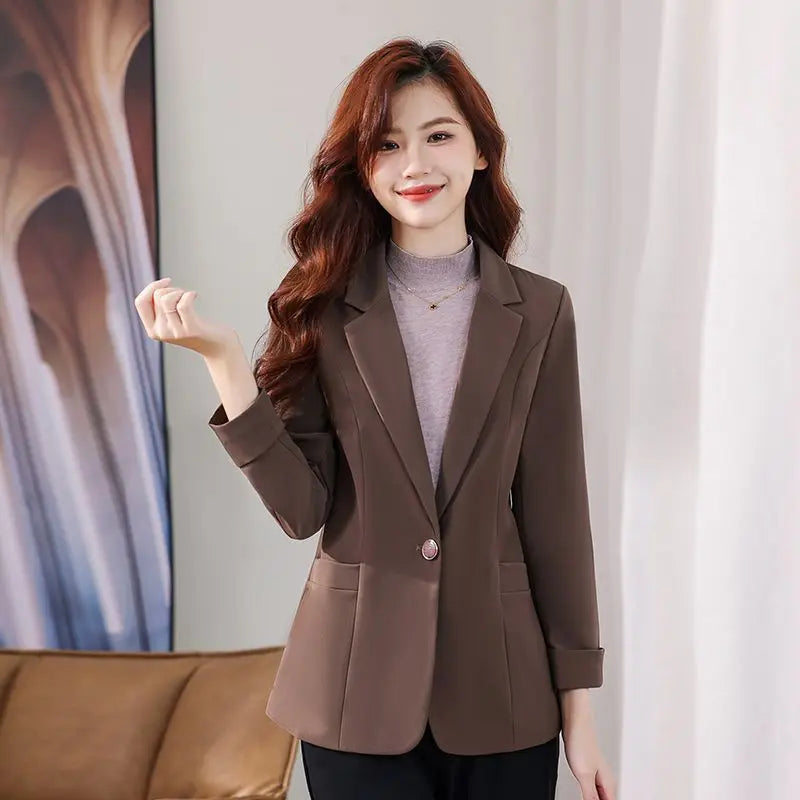 Women's Polyester Notched Collar Long Sleeve Single Button Blazer