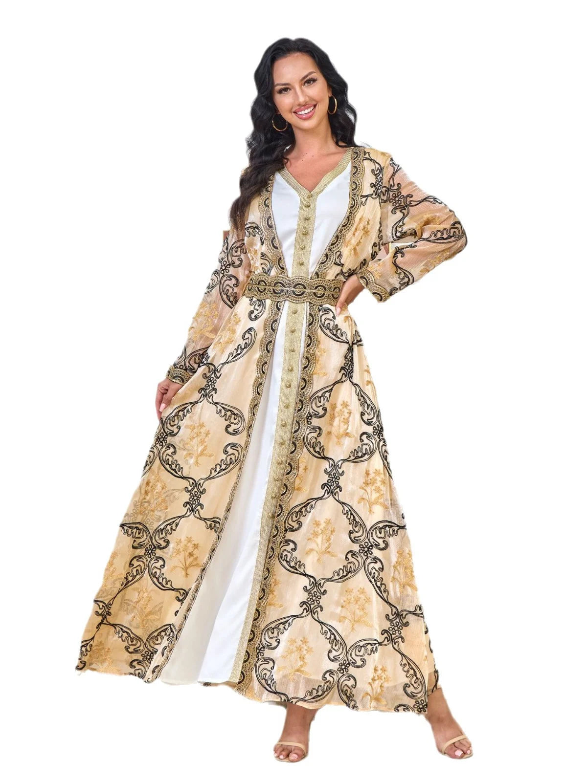 Women's Arabian Polyester Full Sleeves Printed Pattern Dress