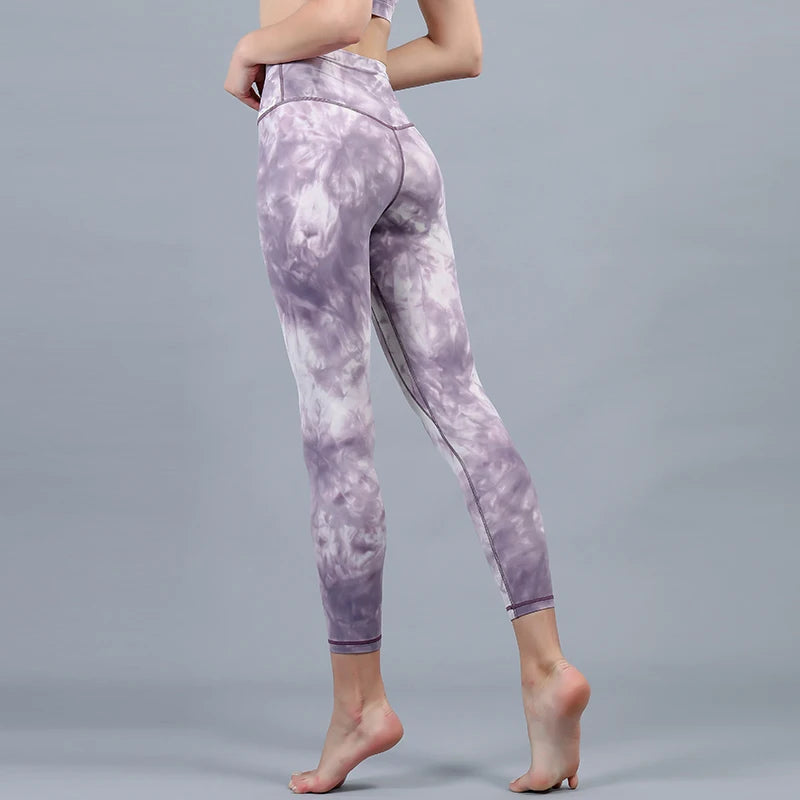 Women's Nylon High Waist Tie n Dye Pattern Fitness Sports Leggings