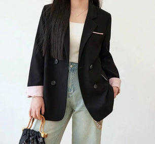 Women's Cotton Notched Long Sleeves Solid Pattern Casual Blazers