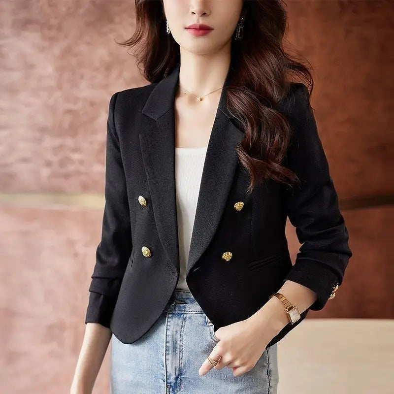 Women's Cotton Notched Long Sleeves Double Breasted Blazer