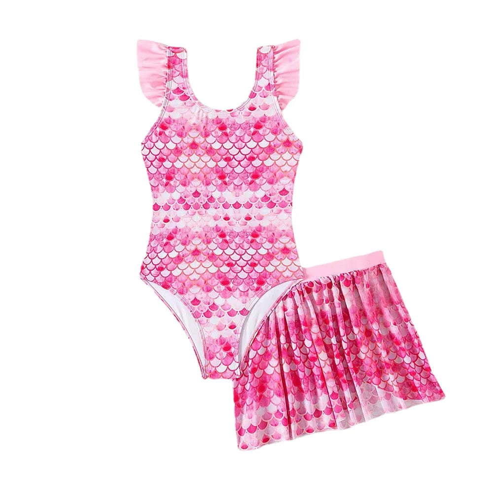 Kid's Nylon O-Neck Printed Pattern Trendy Bathing Swimwear Suit