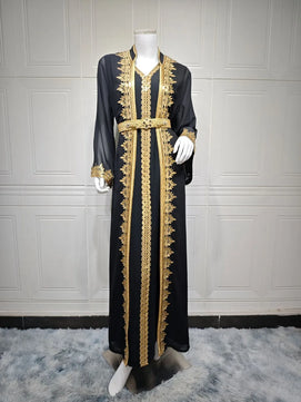 Women's Arabian Polyester Full Sleeves Embroidery Pattern Dress