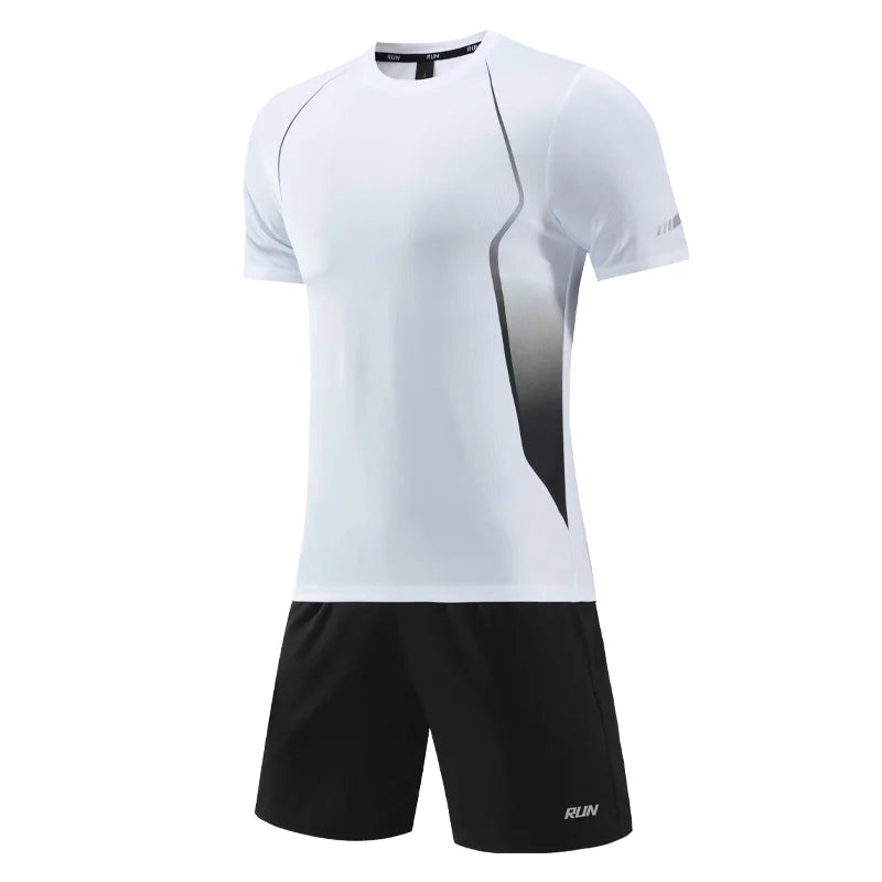 Men's Polyester O-Neck Short Sleeve Printed Breathable Sports Set