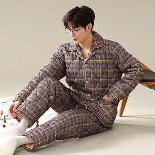 Men's Cotton Turn-Down Collar Full Sleeves Sleepwear Pajamas Set