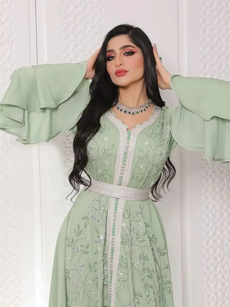 Women's Arabian Polyester Full Sleeve Embroidery Pattern Dress