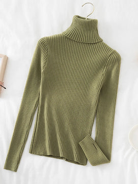 Women's Acrylic Turtleneck Full Sleeves Solid Pattern Sweater