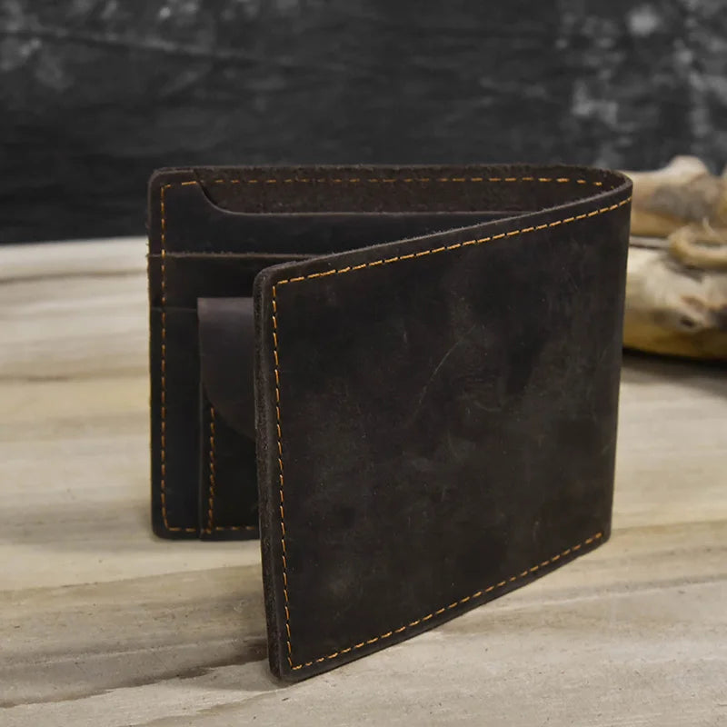 Men's Genuine Leather Solid Pattern Card Holder Trendy Wallets