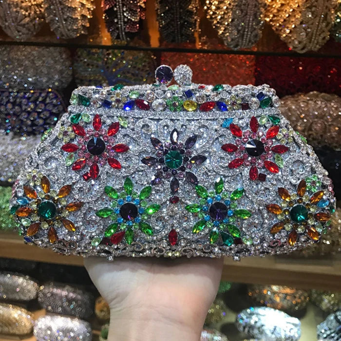 Women's Metallic Hasp Closure Rhinestone Pattern Wedding Clutch