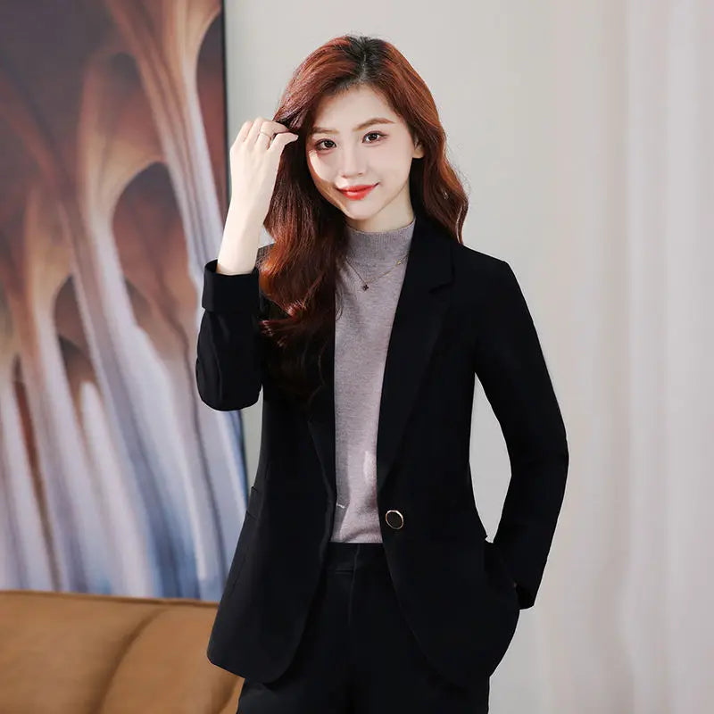 Women's Polyester Notched Collar Long Sleeve Single Button Blazer