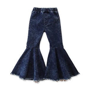 Kid's Cotton Mid Elastic Waist Closure Casual Denim Trousers