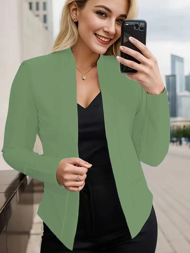 Women's Cotton V-Neck Long Sleeves Solid Pattern Casual Blazers