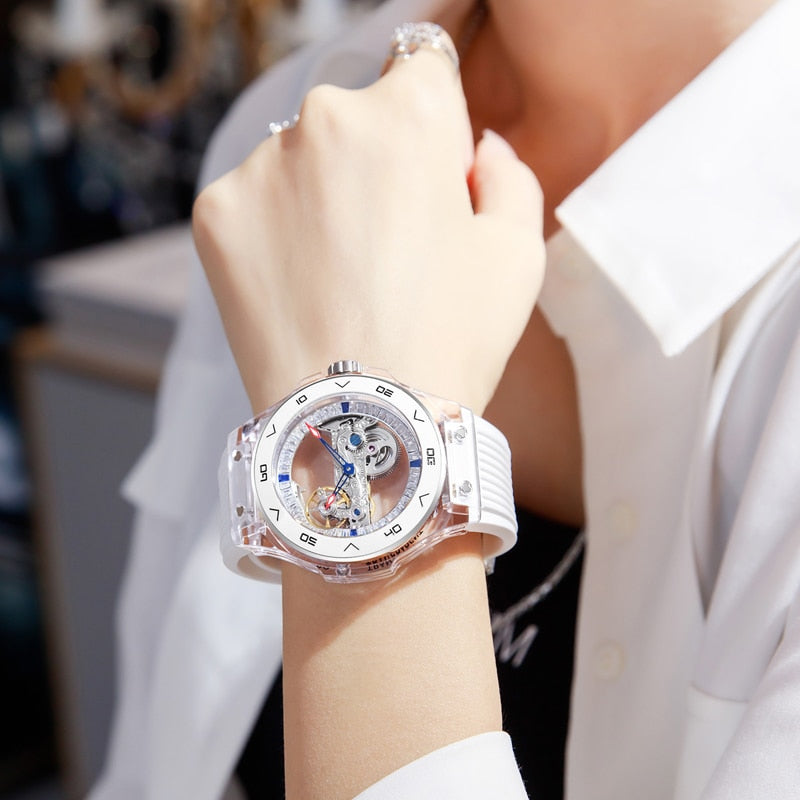 Women's Acrylic Case Round Shape Waterproof Luxury Watches