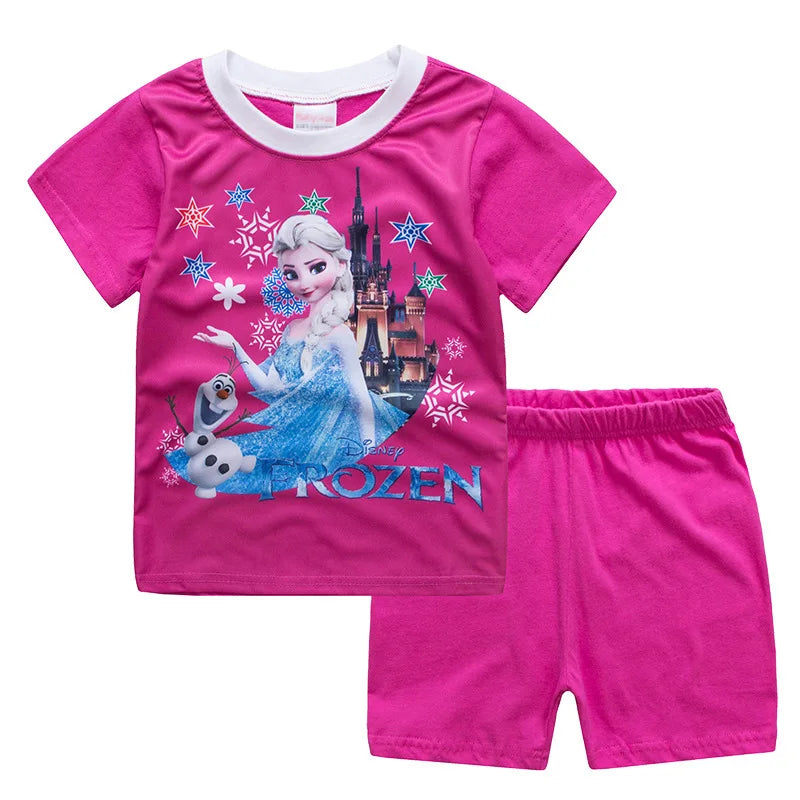 Kid's Girls Cotton O-Neck Short Sleeves Trendy Sleepwear Set