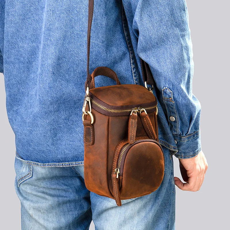 Men's Genuine Leather Multifunctional Solid Pattern Shoulder Bag