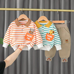 Kid's Cotton Full Sleeve Striped Pullover Closure Casual Clothes