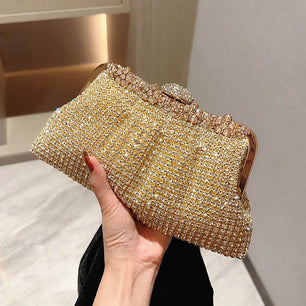 Women's Polyester Hasp Closure Rhinestone Bridal Wedding Clutch