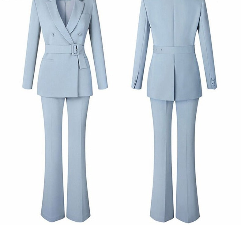 Women's Cotton Notched Collar Double Breasted Elegant Blazer Set