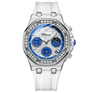 Women's Stainless Steel Round Shaped Rhinestone Quartz Watch